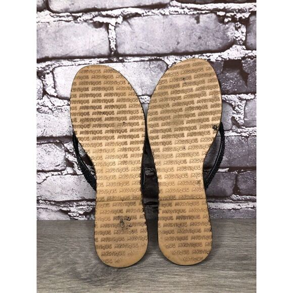 Mystique Black Leather Snake Skin Thong Flip Flops Sandals Women Sz 9M US/40EU - Picture 8 of 16